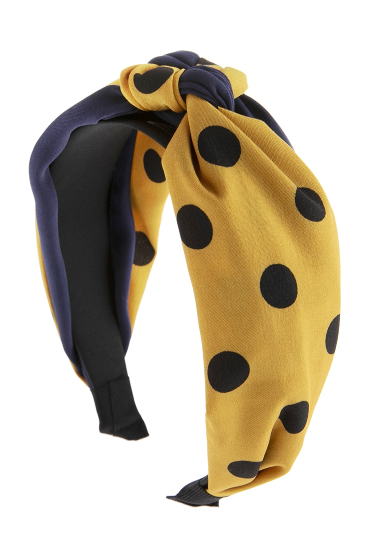 Yellow Two Tone Polka Dots Knotted Fabric Headband
