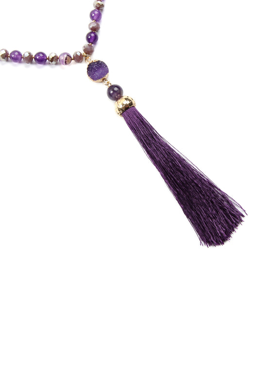 Violet Tassel Natural Stone Necklace