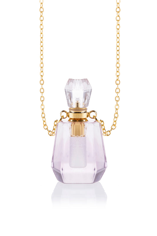 Natural Stone Rounded Crystal Perfume Necklace Bottle W/ Box