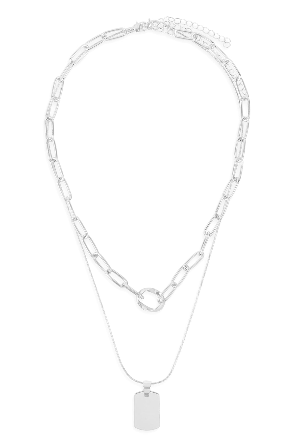 Blank Dog Tag w/ Layered Chain Necklace