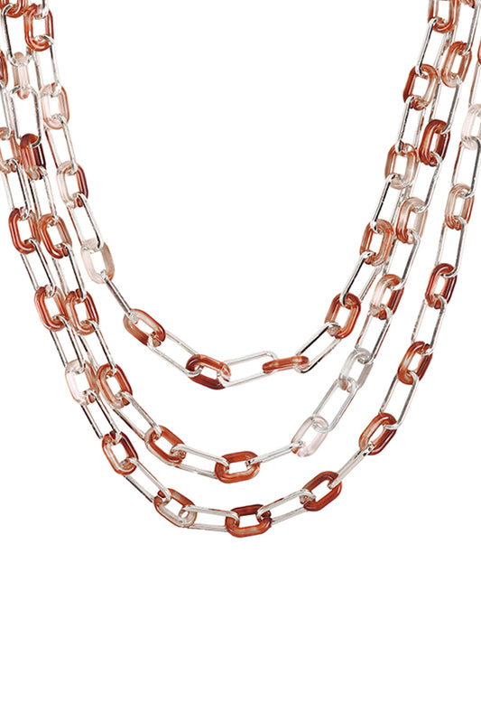 Chain Acetate Metal Layered Statement Necklace  Silver