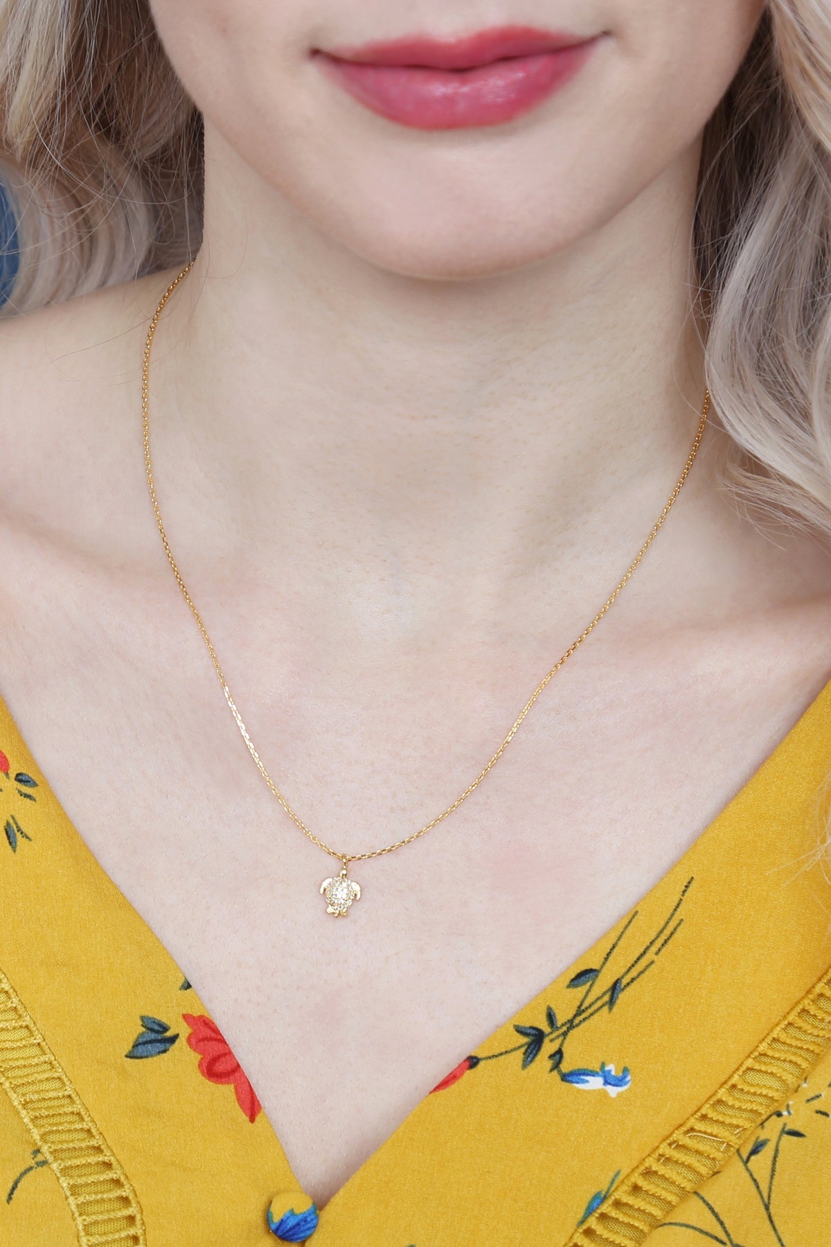 Turtle Crystal Pave Pendant Necklace