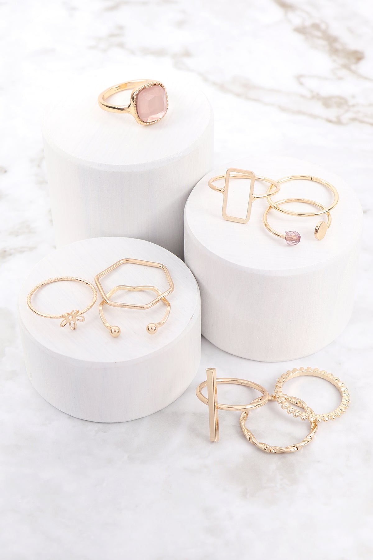 Textured Curve Stone Assorted Ring Set