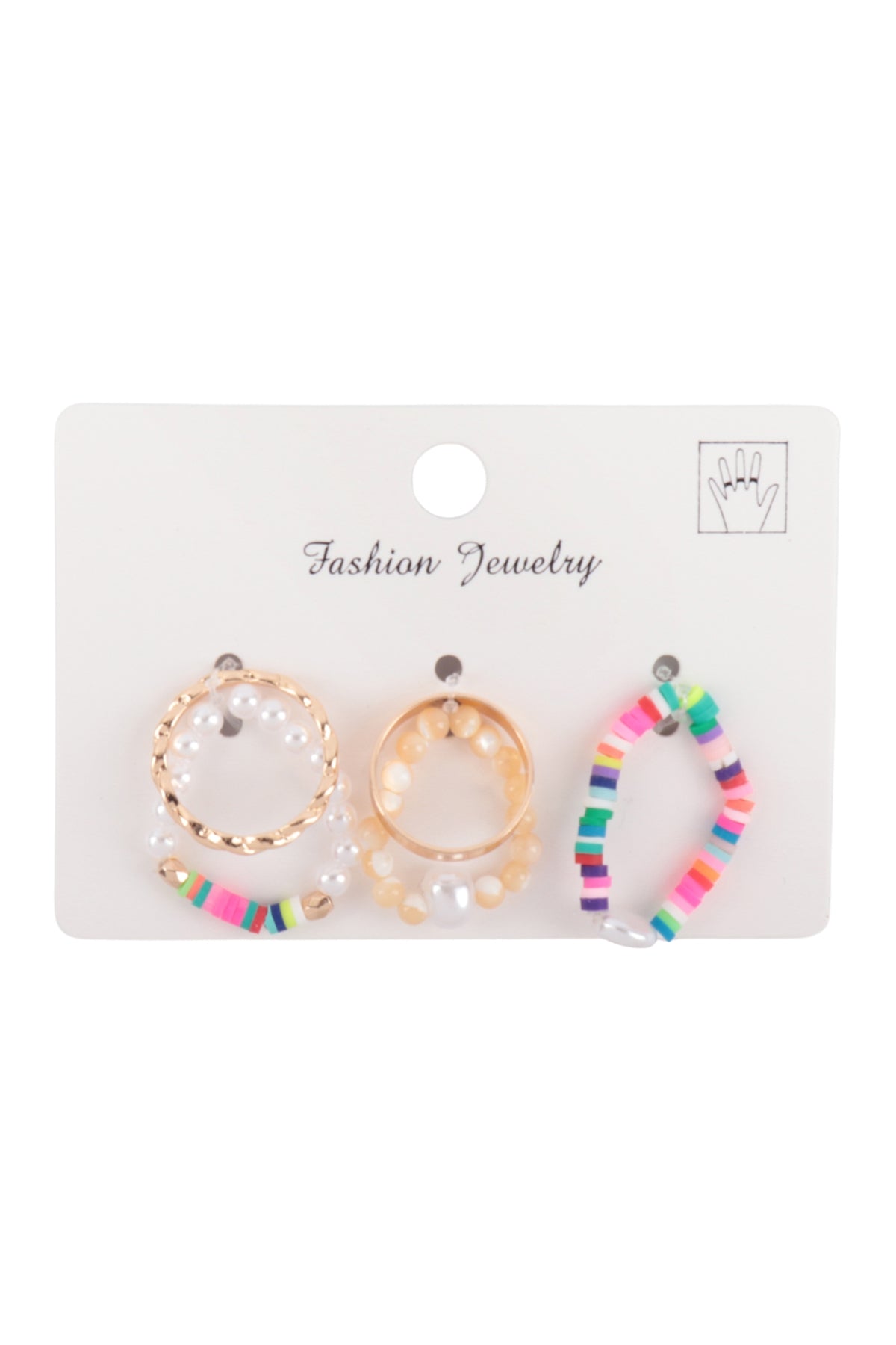 Fimo Pearl Beaded Twisted Assorted 5Pcs Ring Set