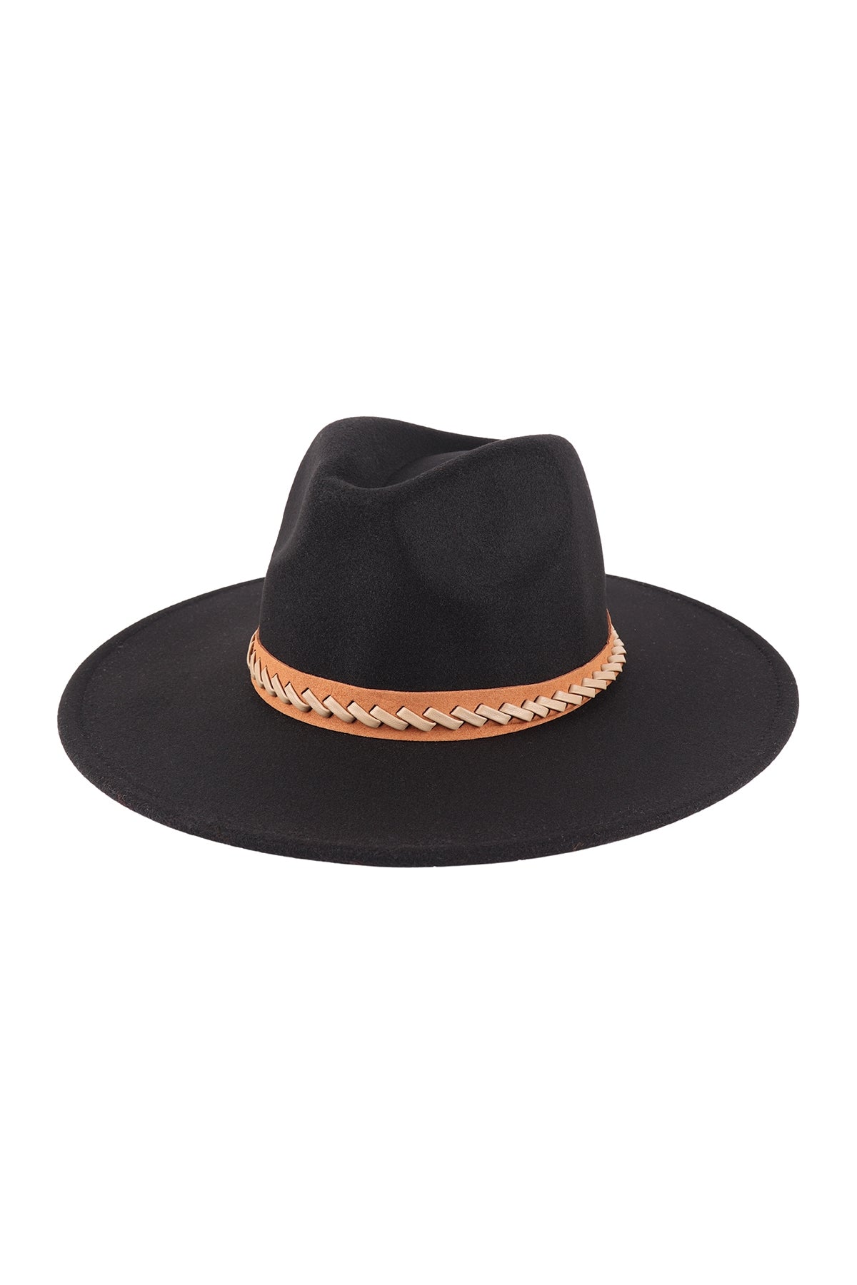 Felt Fashion Brim Hat w/ Leather Braided
