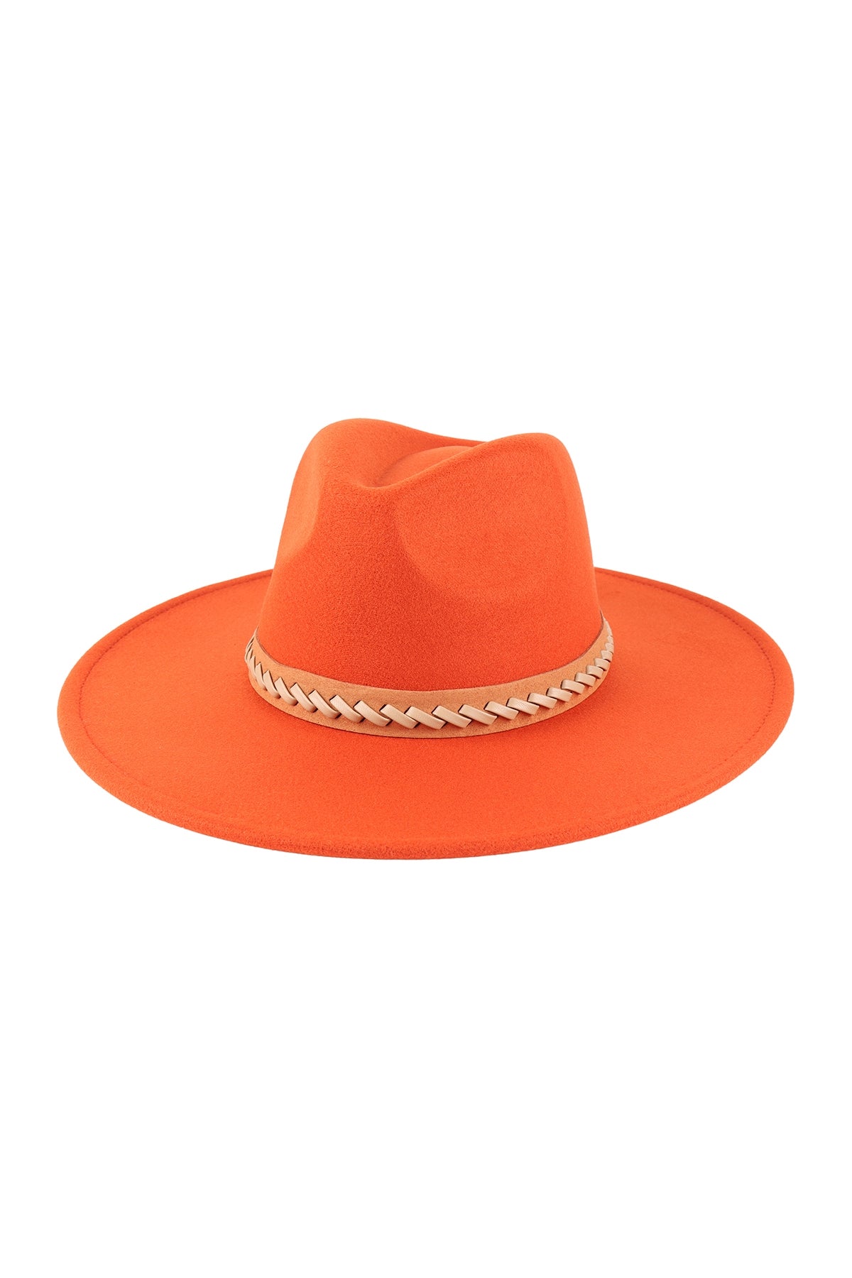 Felt Fashion Brim Hat w/ Leather Braided