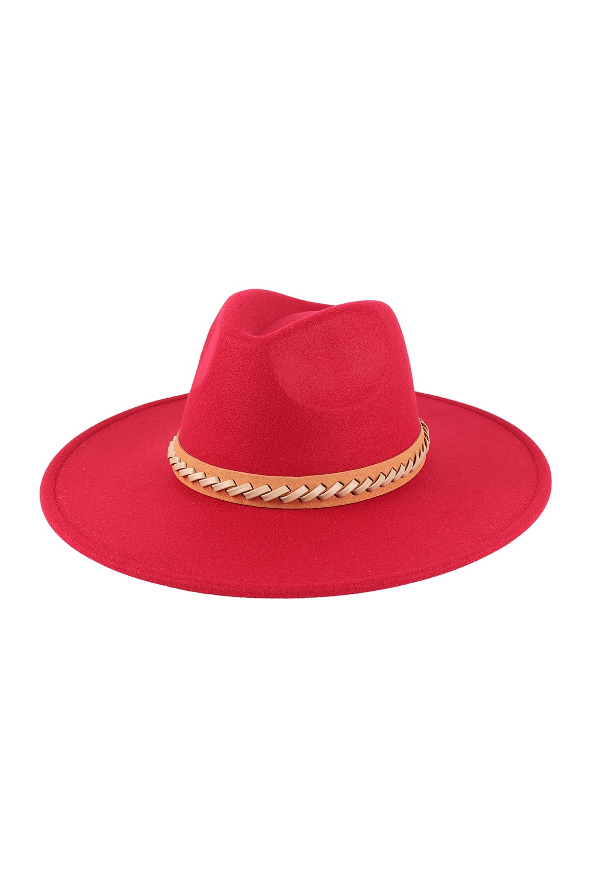 Felt Fashion Brim Hat w/ Leather Braided