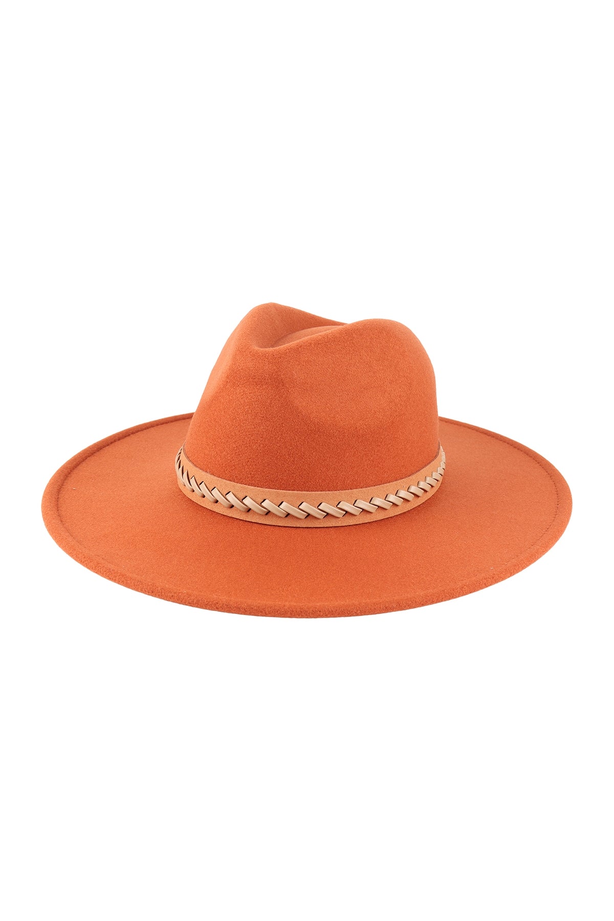 Felt Fashion Brim Hat w/ Leather Braided