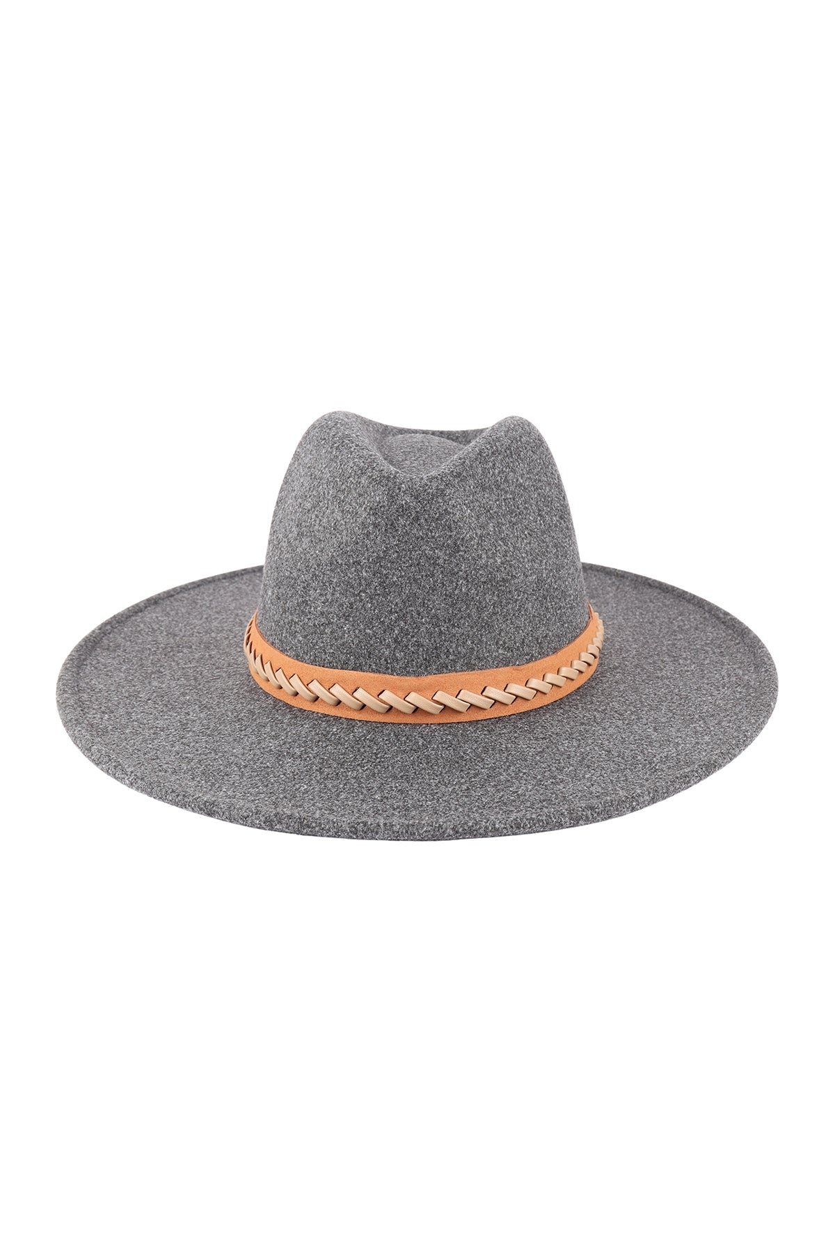Felt Fashion Brim Hat w/ Leather Braided