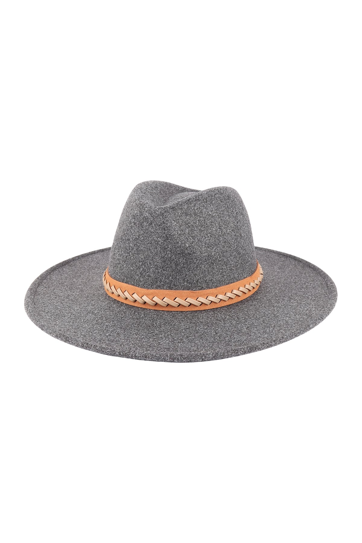 Felt Fashion Brim Hat w/ Leather Braided