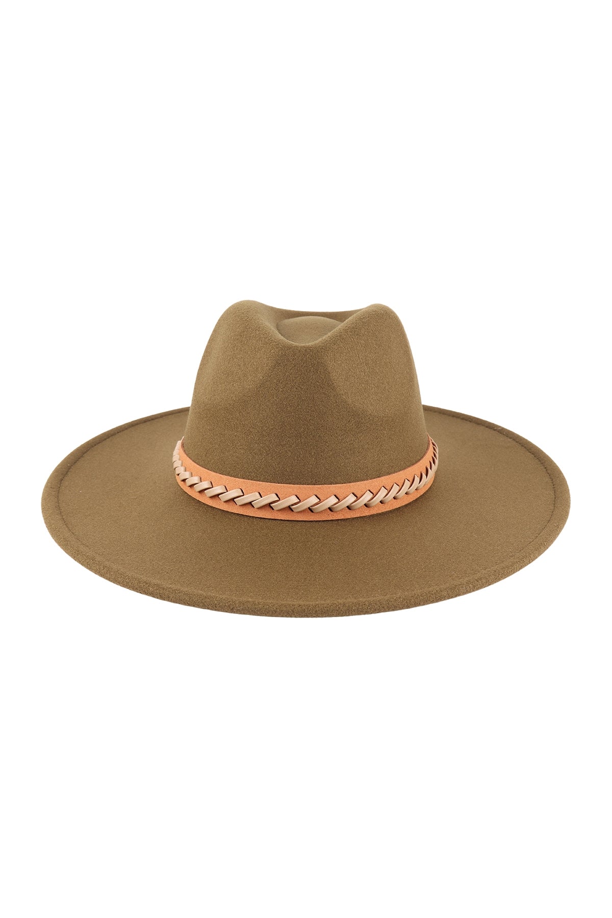 Felt Fashion Brim Hat w/ Leather Braided
