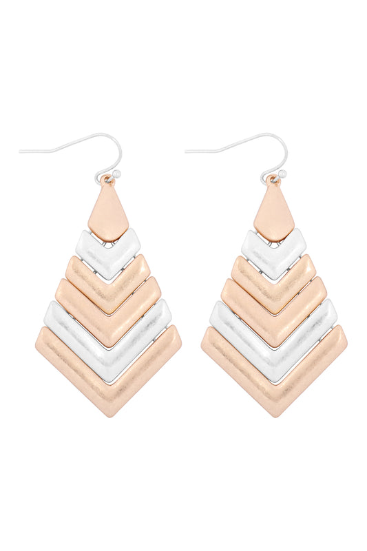 Chevron Hook Drop Earrings Matte Silver Matte Gold