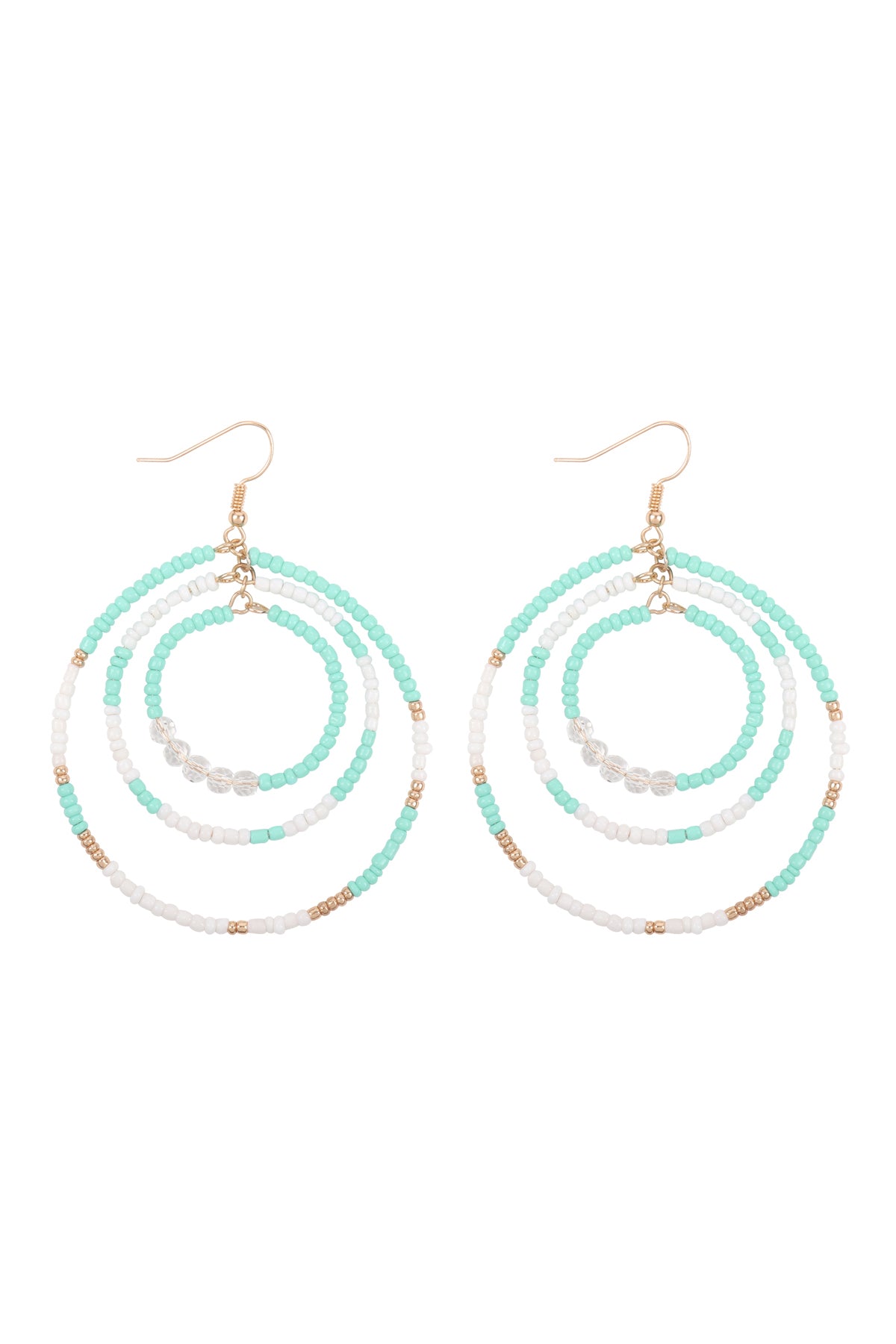 Open Circle Seed Bead Link Hook Earrings Mint
