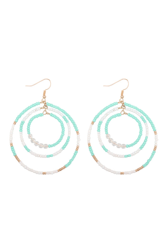 Open Circle Seed Bead Link Hook Earrings Mint