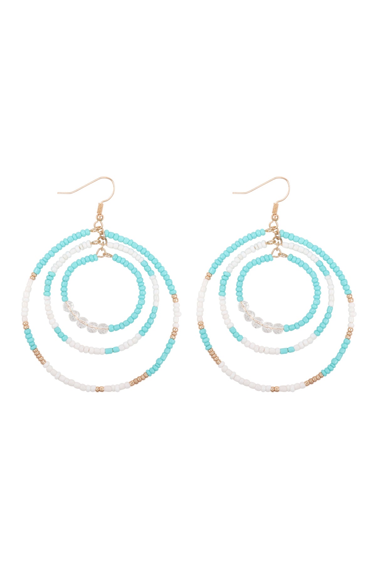 Open Circle Seed Bead Link Hook Earrings Tur2uoise