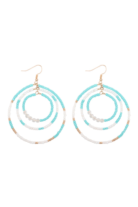 Open Circle Seed Bead Link Hook Earrings Tur2uoise