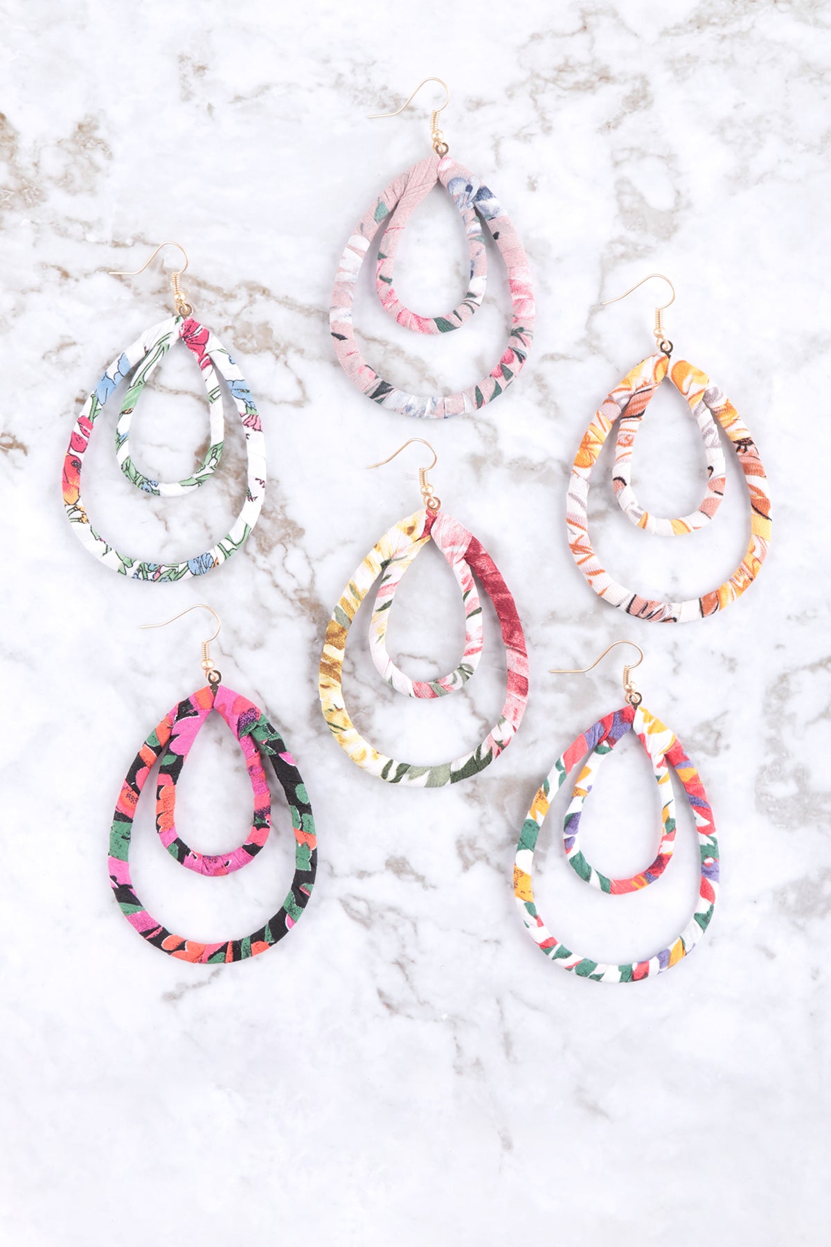 Layered Teardrop Fabric Wrap Fish Hook Earring