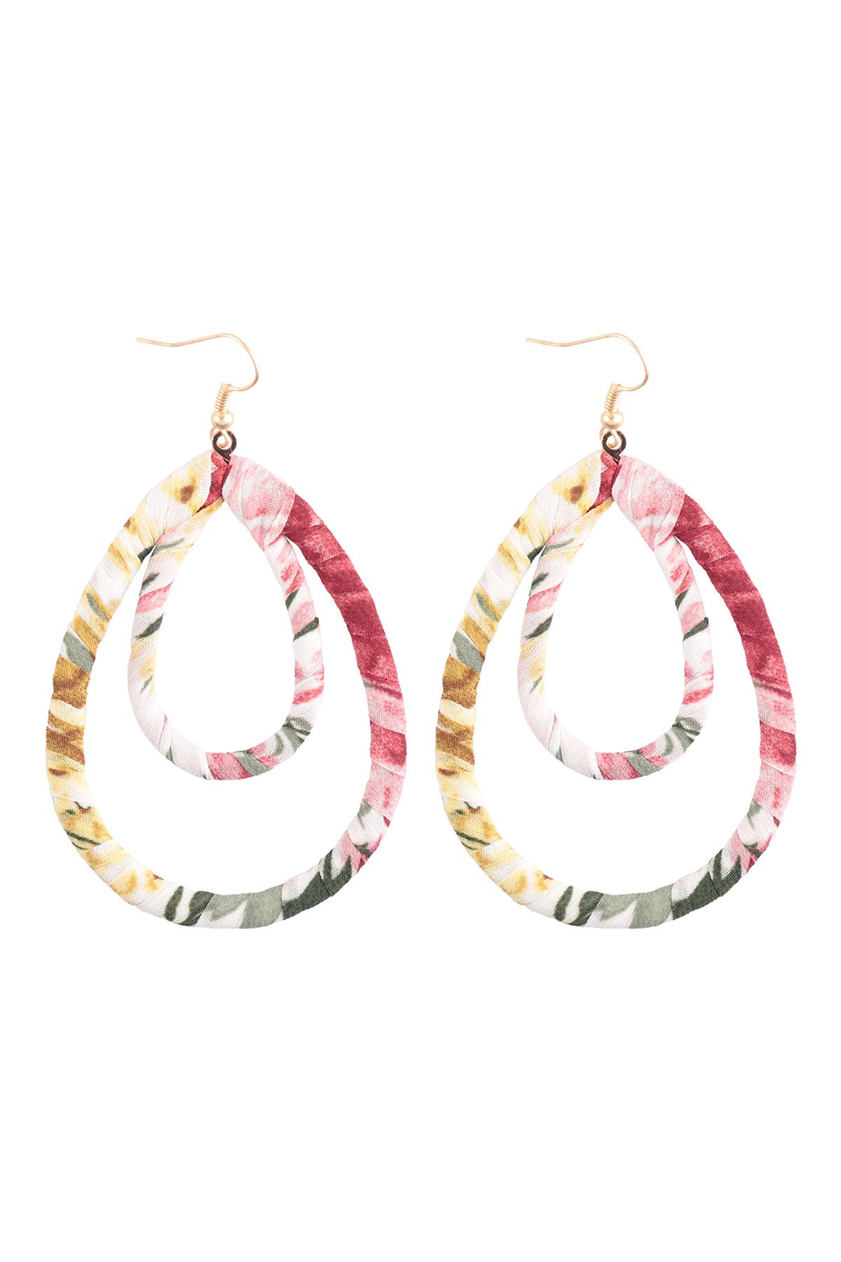 Layered Teardrop Fabric Wrap Fish Hook Earring Multicolor 5
