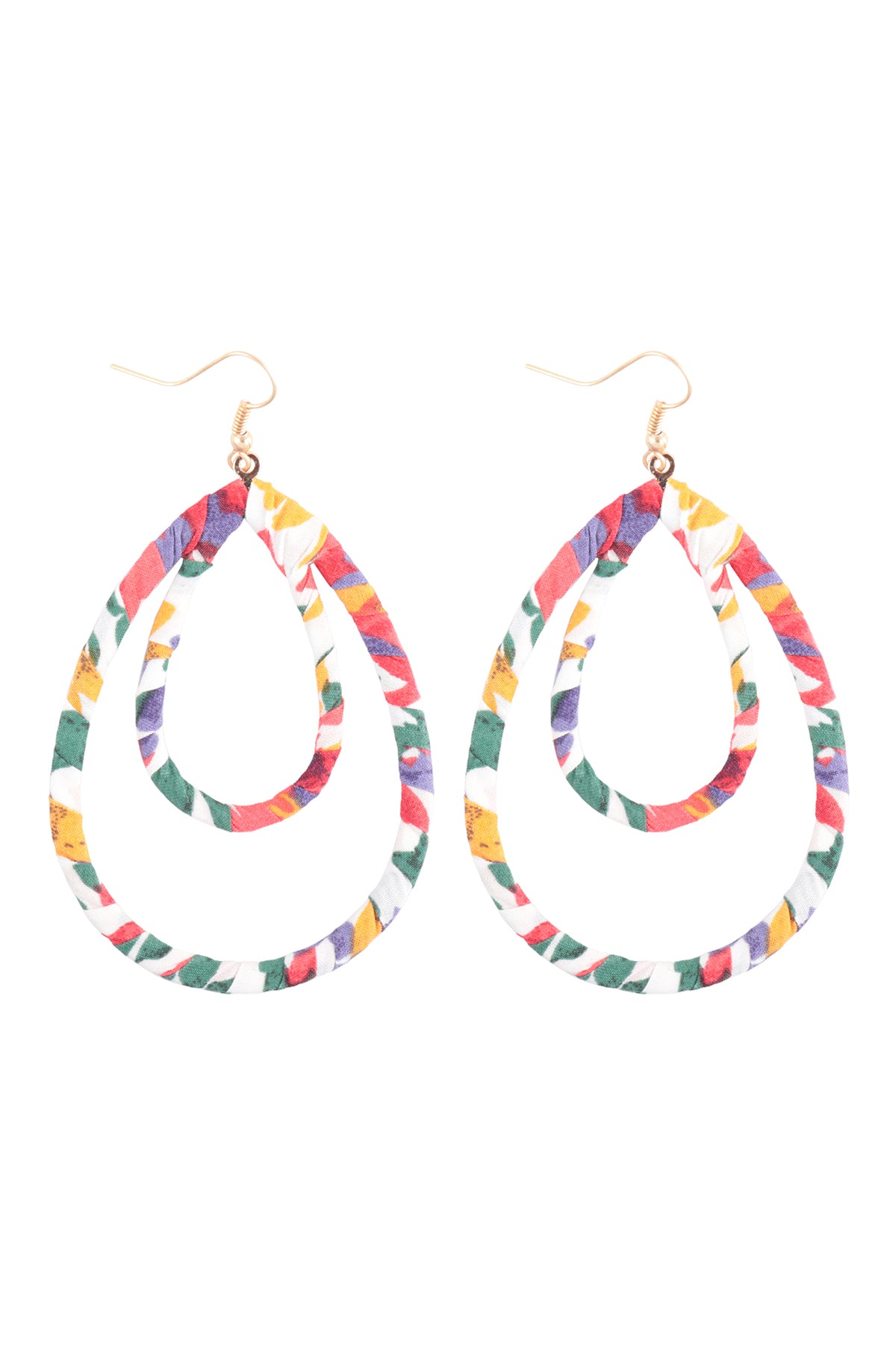 Layered Teardrop Fabric Wrap Fish Hook Earrings Multicolor X2