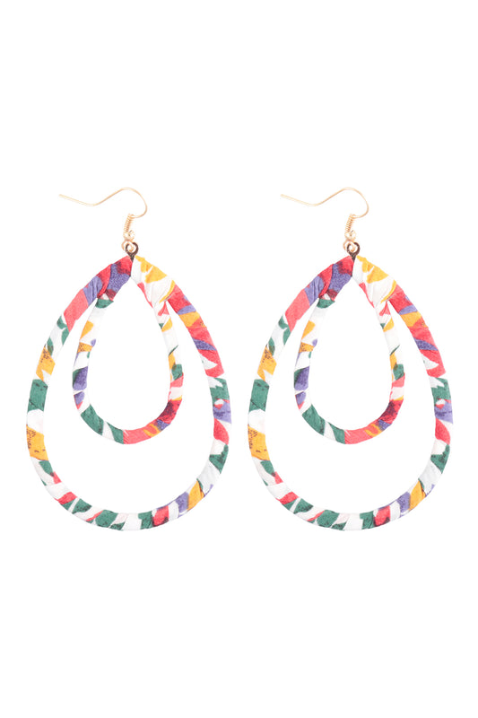 Layered Teardrop Fabric Wrap Fish Hook Earrings Multicolor X2