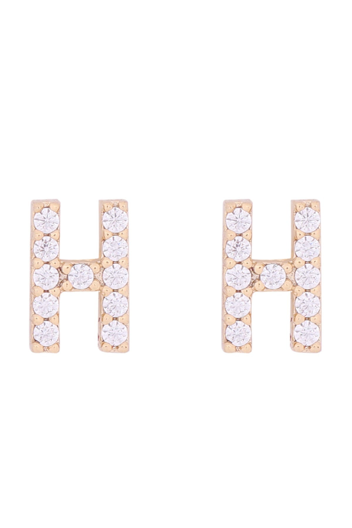 Cubic Zirconia H Initial Earrings Gold