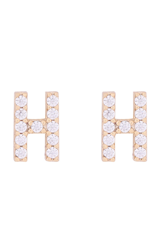 Cubic Zirconia H Initial Earrings Gold