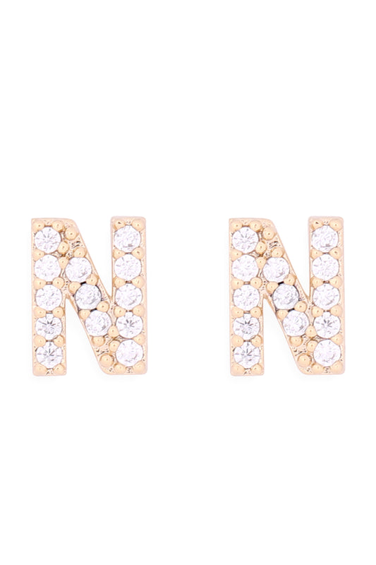 Cubic Zirconia N Initial Earrings Gold