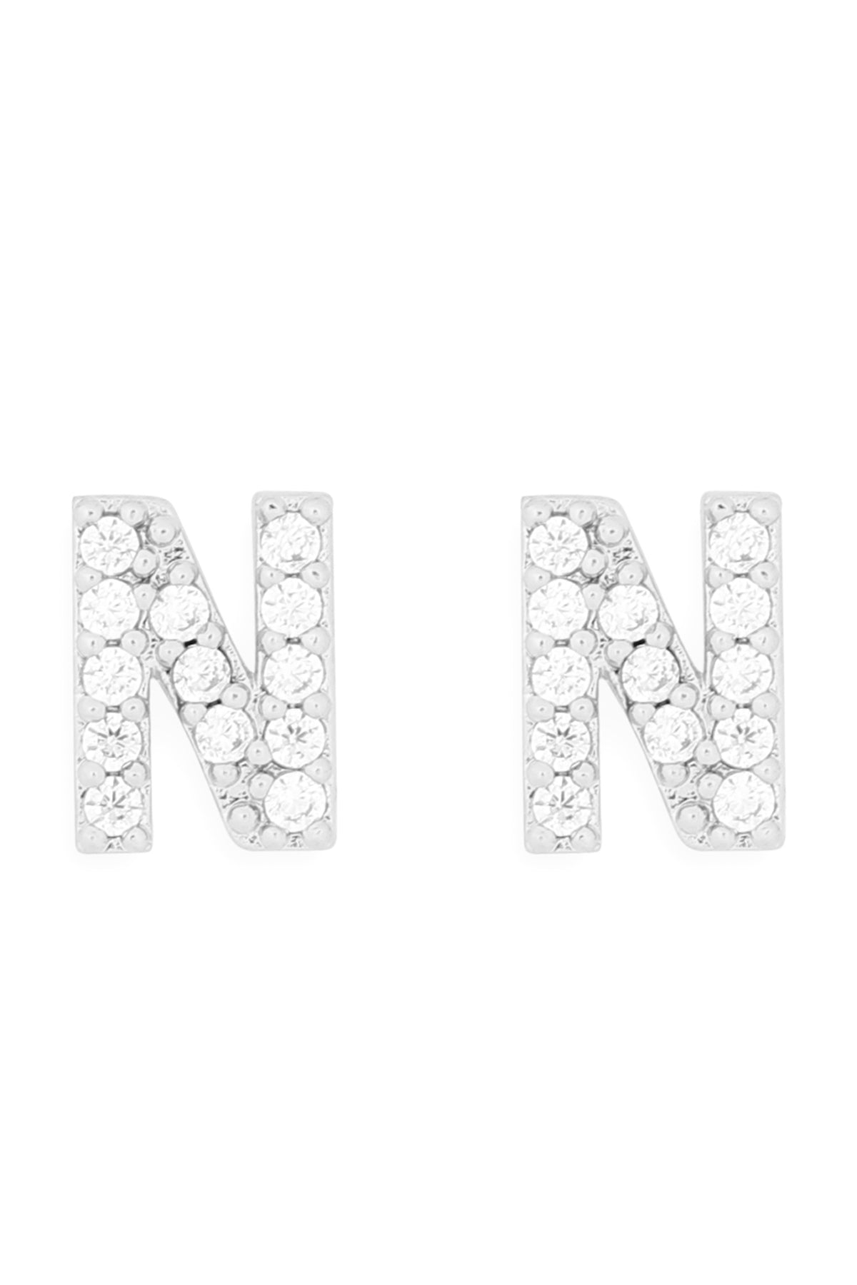 Cubic Zirconia N Initial Earrings Silver