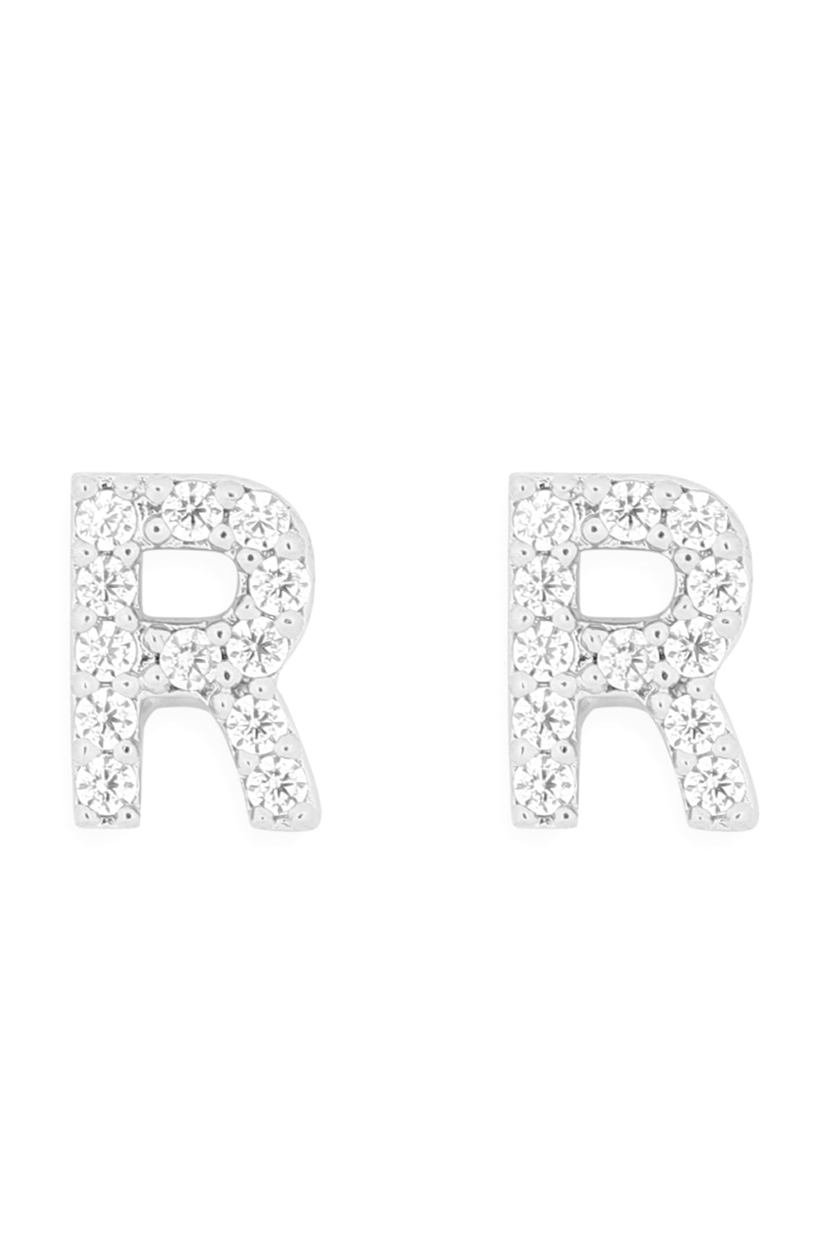 Cubic Zirconia H Initial Earrings Silver