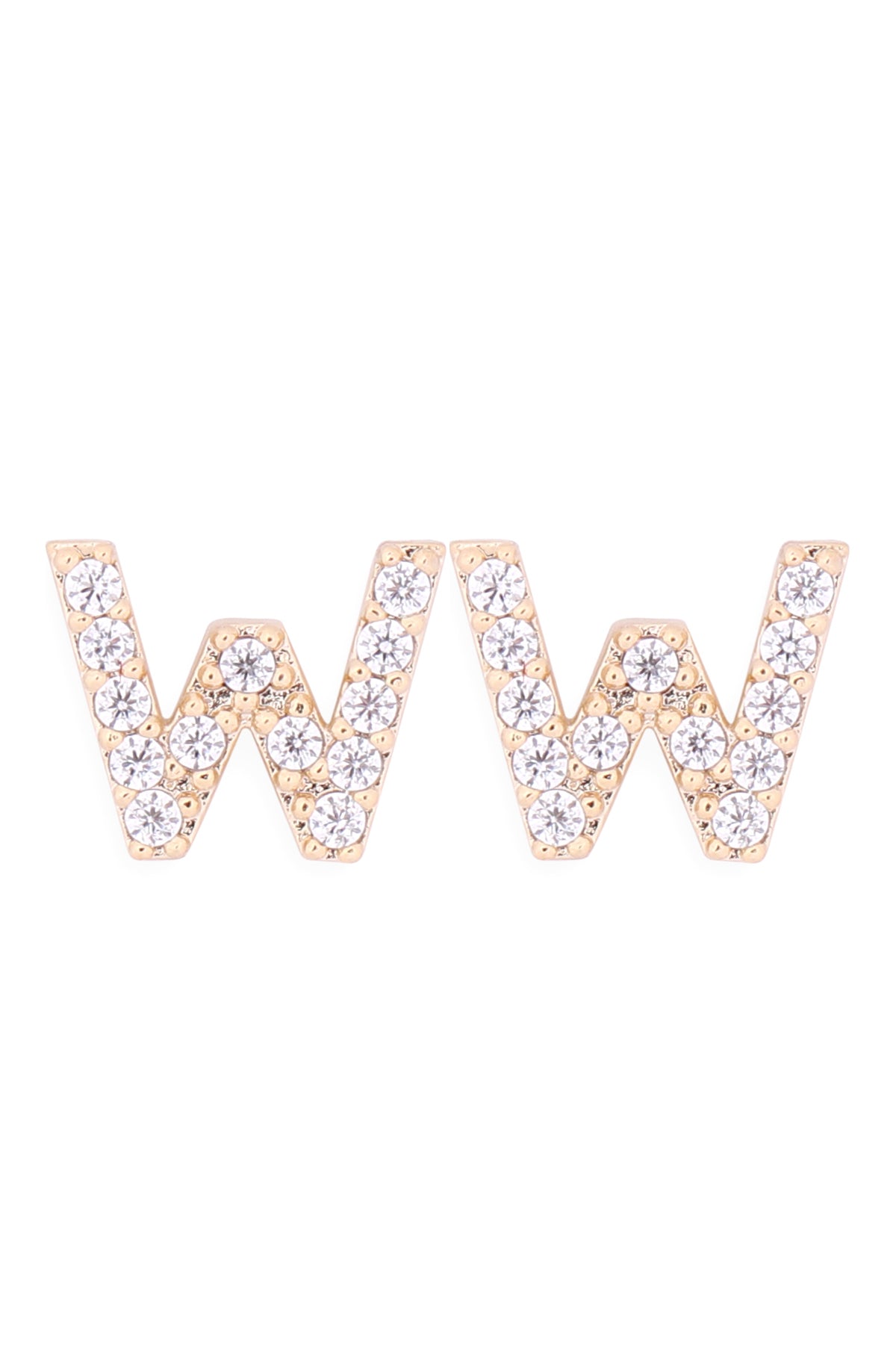 Cubic Zirconia W Initial Earrings Gold