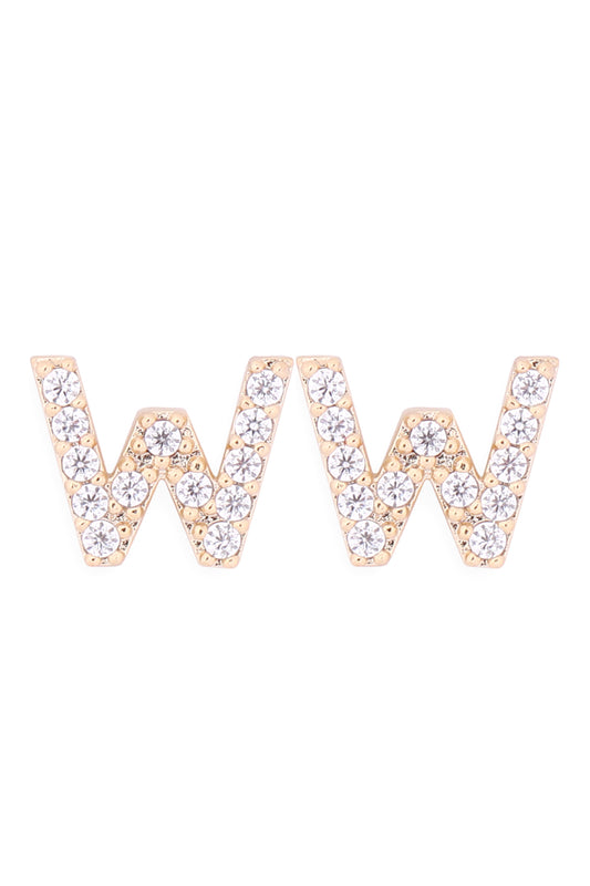 Cubic Zirconia W Initial Earrings Gold