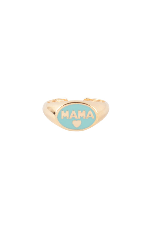 "Mama" Heart Color Signet Open Brass Ring