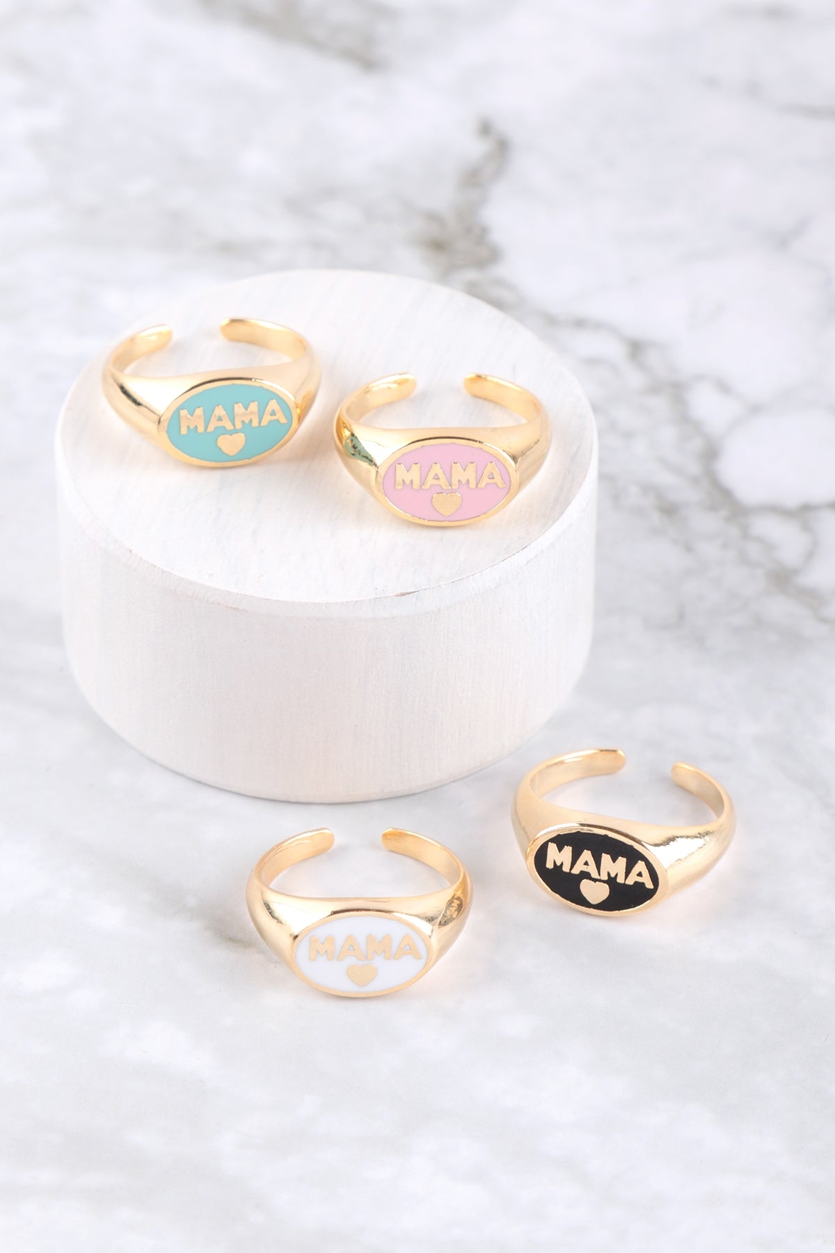 "Mama" Heart Color Signet Open Brass Ring