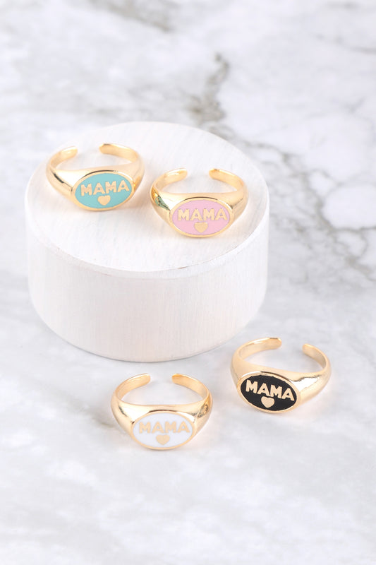 "Mama" Heart Color Signet Open Brass Ring