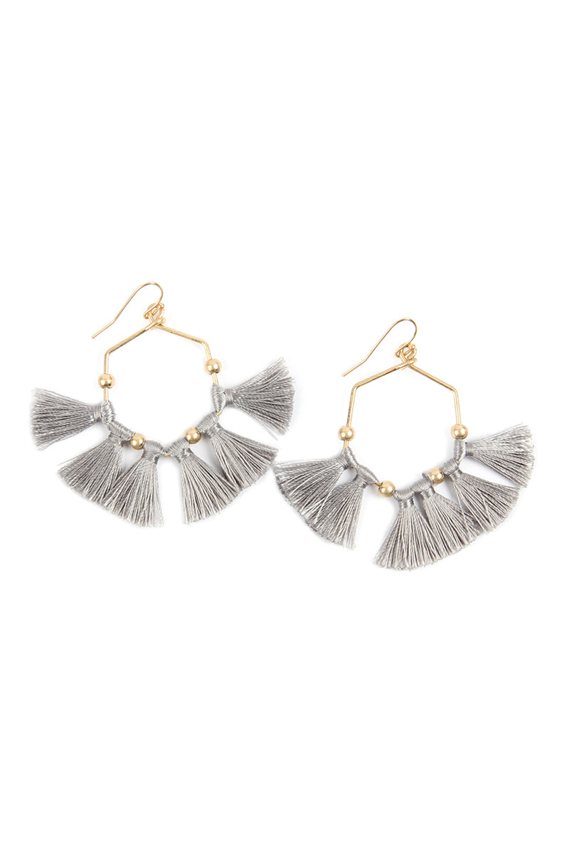 Tassel Hexagon Drop Earrings Gray