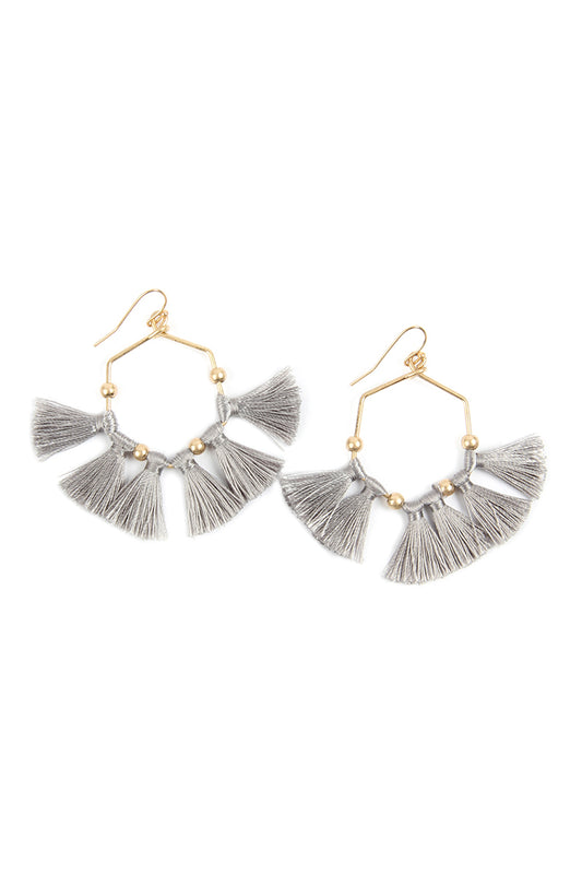 Tassel Hexagon Drop Earrings Gray