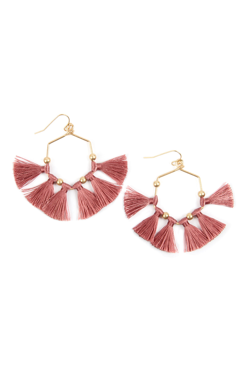 Tassel Hexagon Drop Earrings Pink