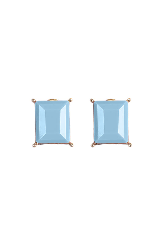 Rectangle Resin Stone Stud Earrings Light Blue