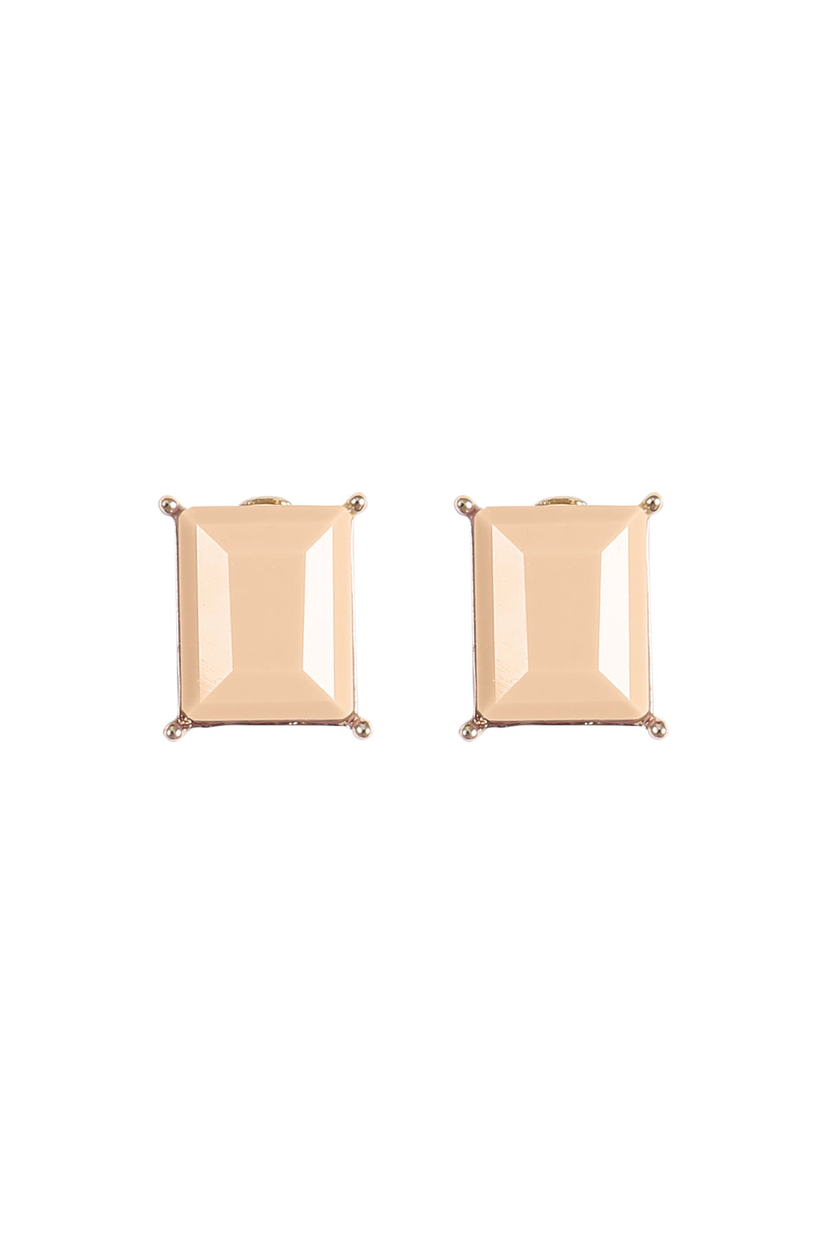 Rectangle Resin Stone Stud Earrings Light Brown