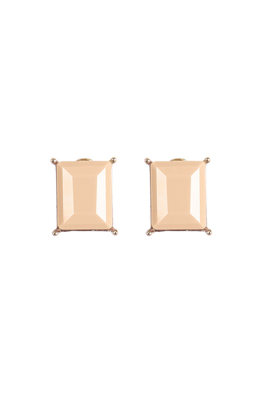 Rectangle Resin Stone Stud Earrings Light Brown