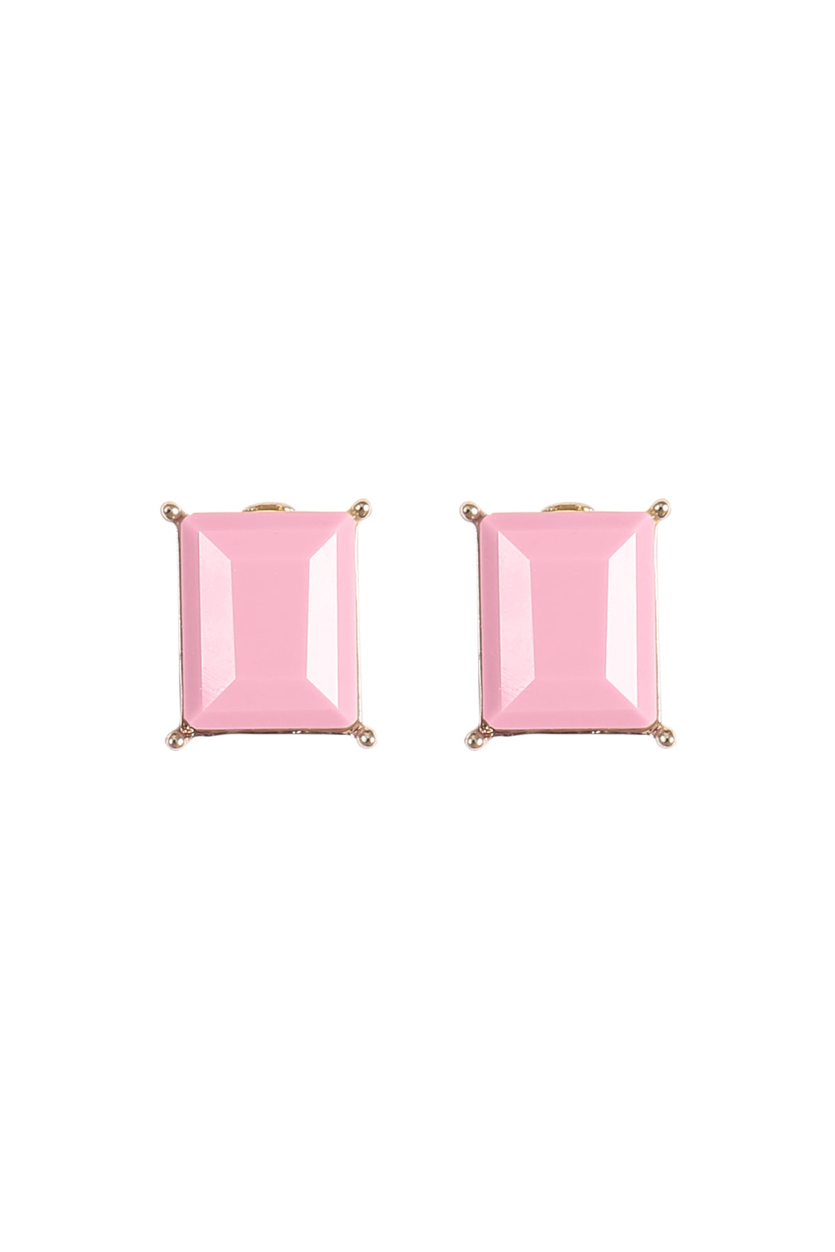 Rectangle Resin Stone Stud Earrings Light Pink