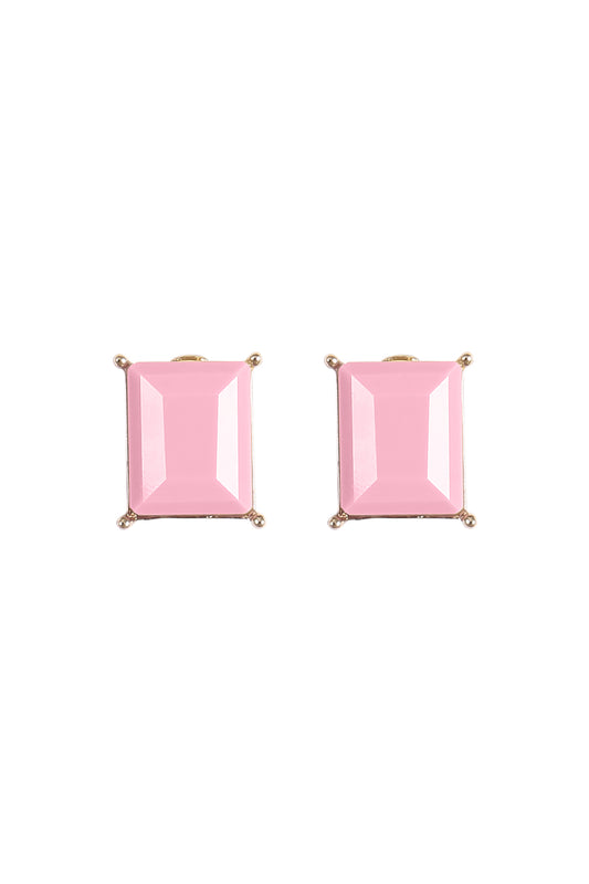 Rectangle Resin Stone Stud Earrings Light Pink