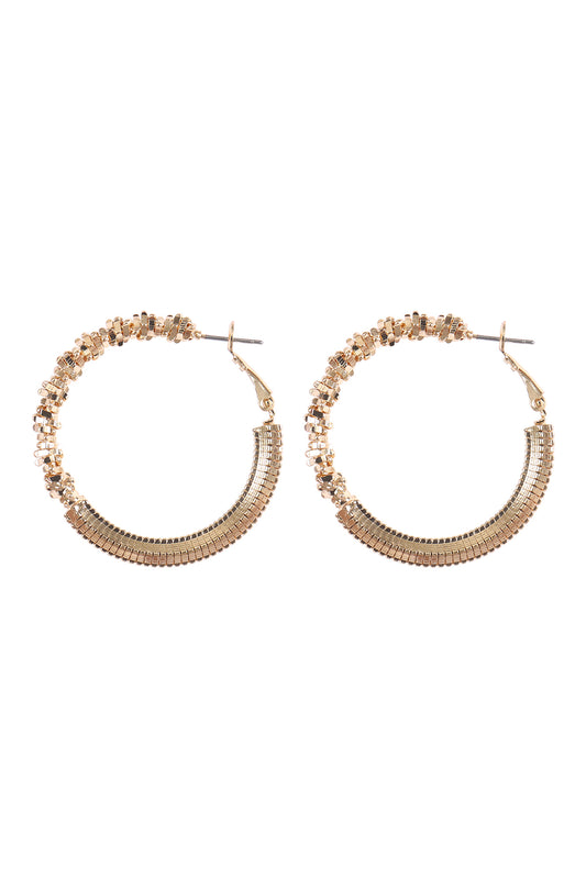 Abstract Textured Hoop Lock Earrings Gold