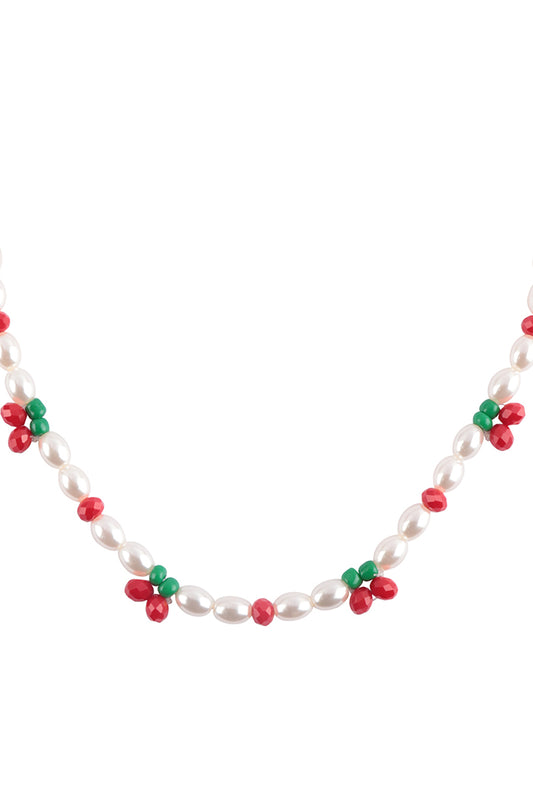 Cherry and Pearl Beaded Necklace