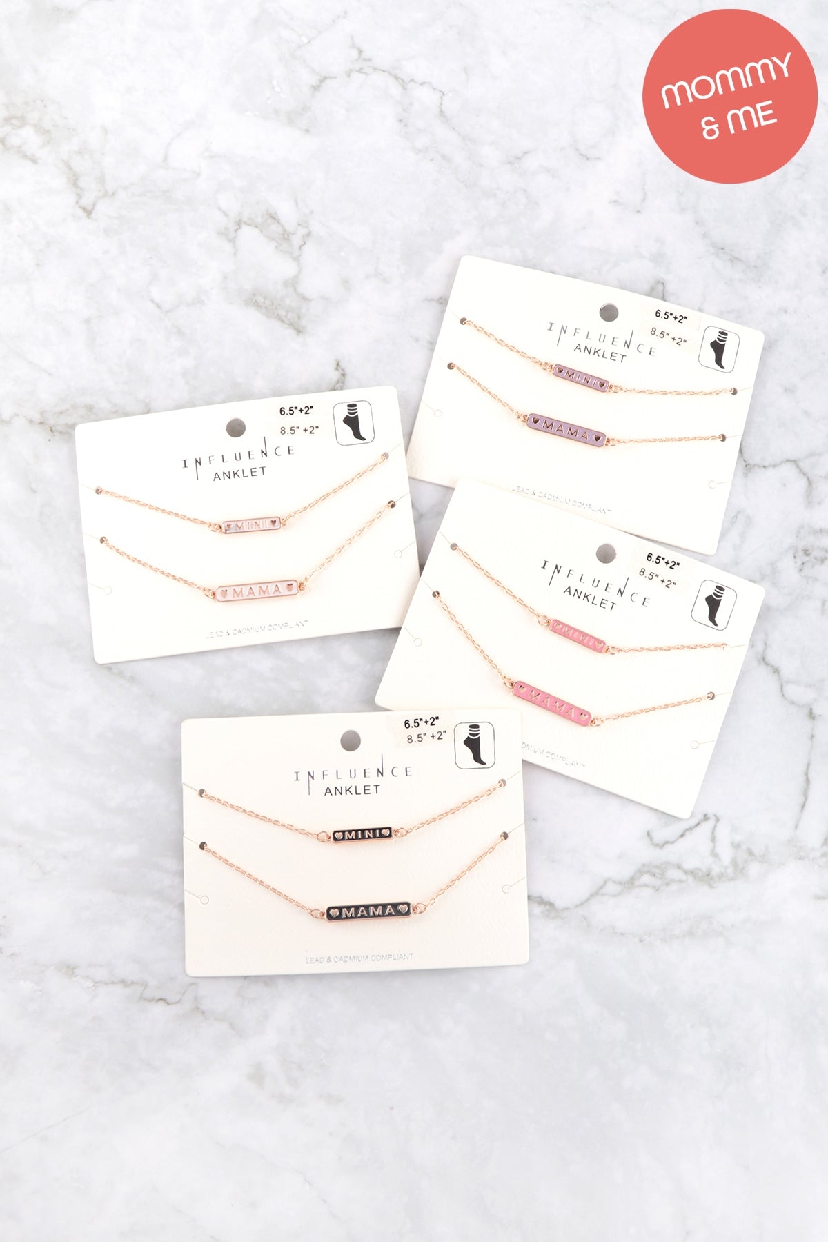 Personalized "Mama & Mini" Bar Shaped Enamel 2 Set Anklet