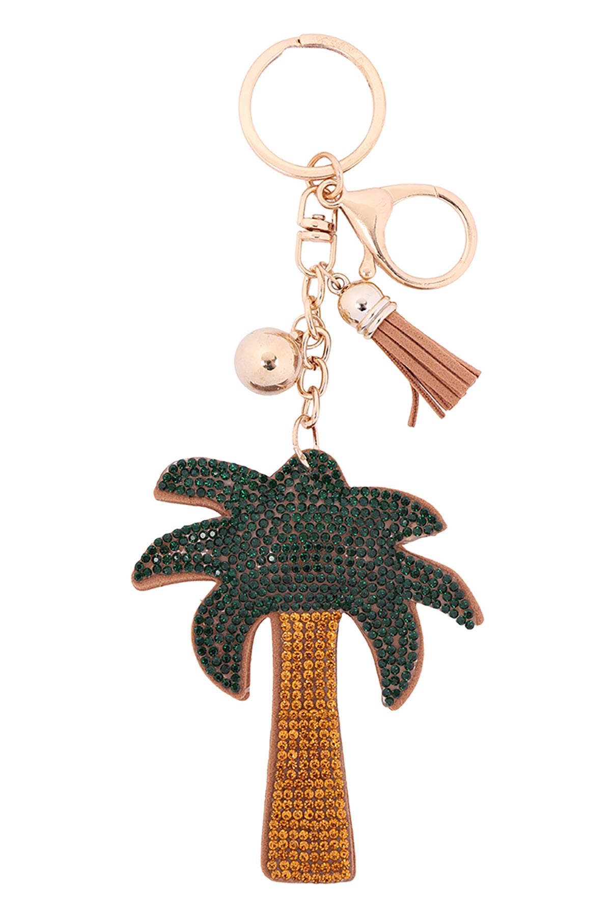 Palm Tree Rhinestone Tassel Keychain