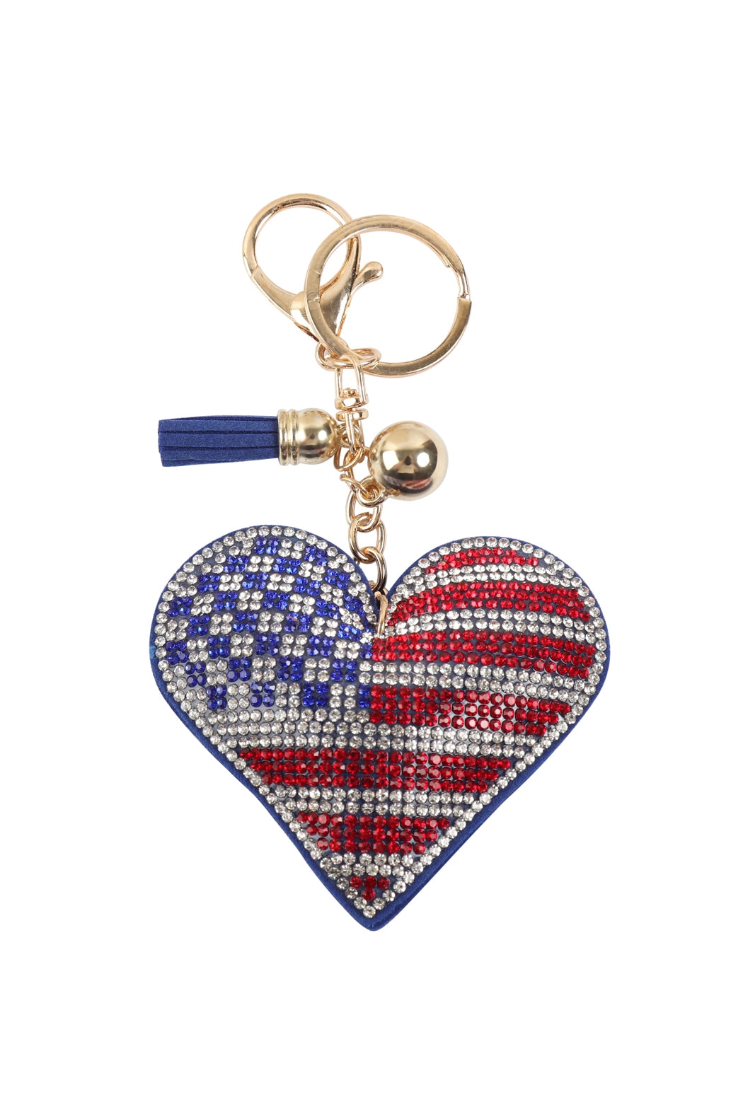 Heart USA Accent Tassel Rhinestone Keychain