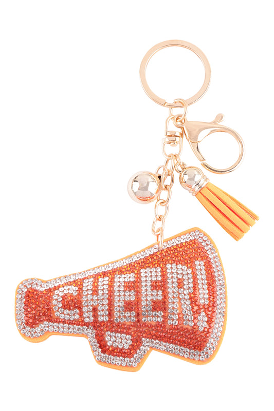 Cheer Rhinestone Tassel Keychain - Orange