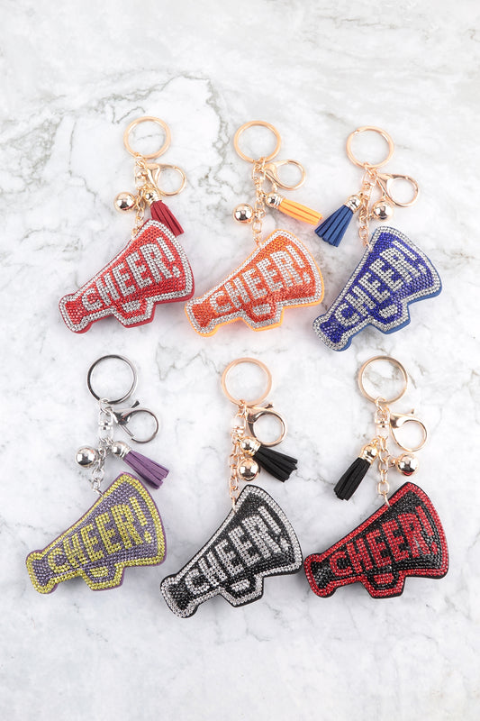 Cheer Rhinestone Tassel Keychain - Orange