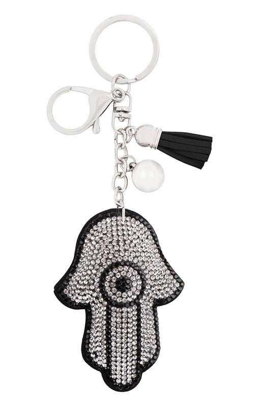 Hamsa Hand Evil Eye Rhinestone Tassel Keychain